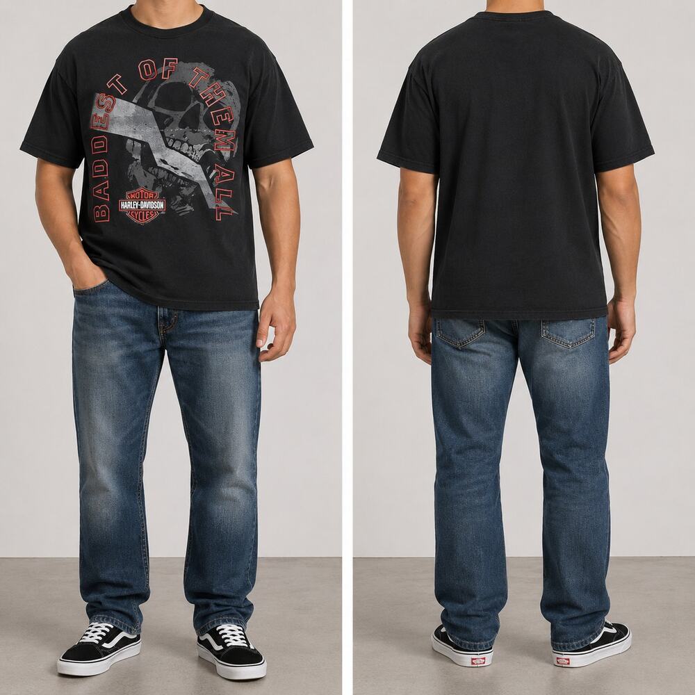 Harley Davidson Mens 2XL Black Bad To The Fall Motorcycle Graphic Tee NEW